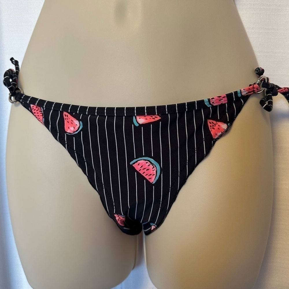 Body Glove Tie Bikini Bottom Flirty Cheeky Womens XS Swimsuit Black Watermelon